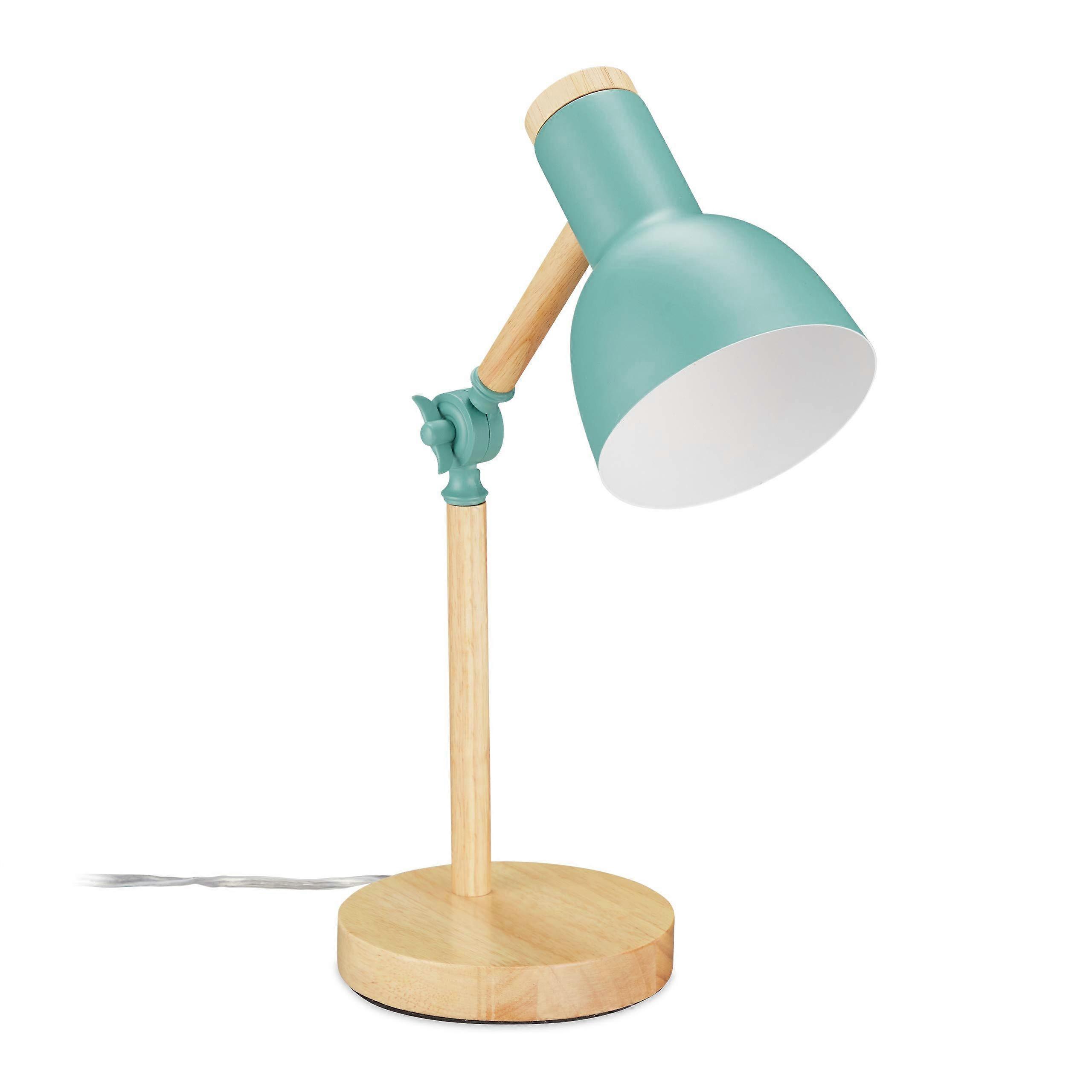 Desk Lamp, Adjustable Retro Table Lamp, Wood Metal, E14, Reading Lamp, H x D 45.5 x 14.5 cm, Mint Green