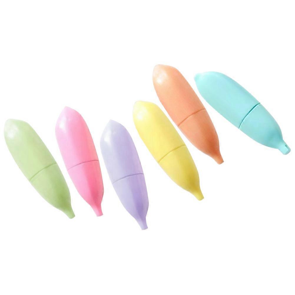 Banana Shaped Highlighters 6pcs Vibrant Colored Markers for Students Water Based Pigments Note Taking Art Easy Carry Tip Design