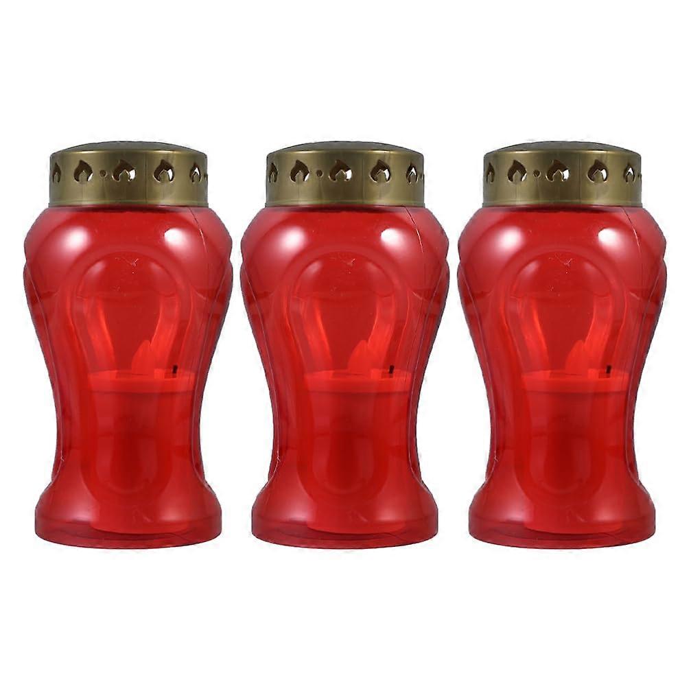 Memorial Day Decor 3Pack Realistic Flameless Candles for Churches, Cemeteries, and Religious Occasions, No Batteries Required, 3 Pieces Red