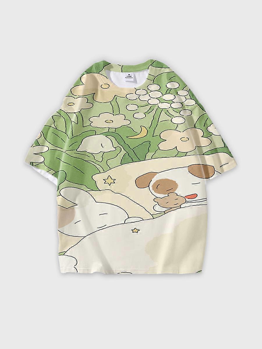 T-shirt round neck Pattern loose short sleeve B2160