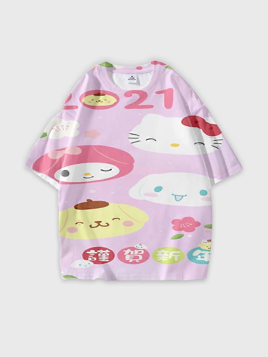 T-shirt round neck Cartoon Pattern loose short sleeve E1353