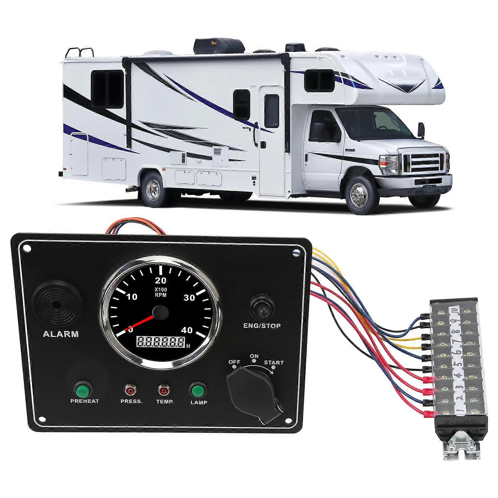 Boat Instrument Panel Multifunction 4000RPM Red Backlit RV Switch Panel with Alarm Function for Marine Boat Yacht 12V 