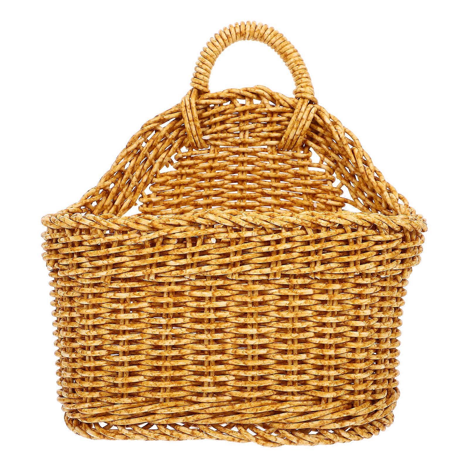 Hanging Wall Basket for Kitchen Storage Made of Plastic in Light Brown Color 12.5x8x10 Inches