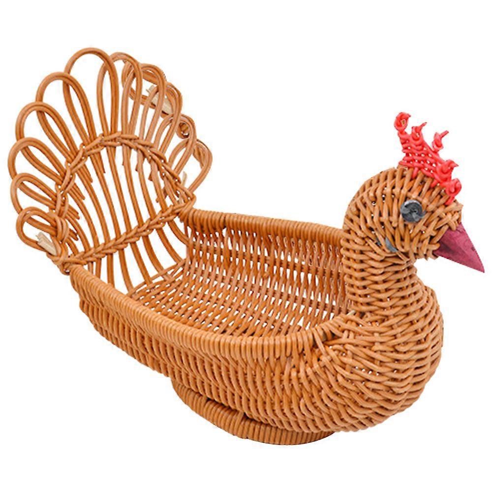 Peafowl Shape Woven Fruit Basket for Storage and Home Decor in Brown, Large Capacity PP Material
