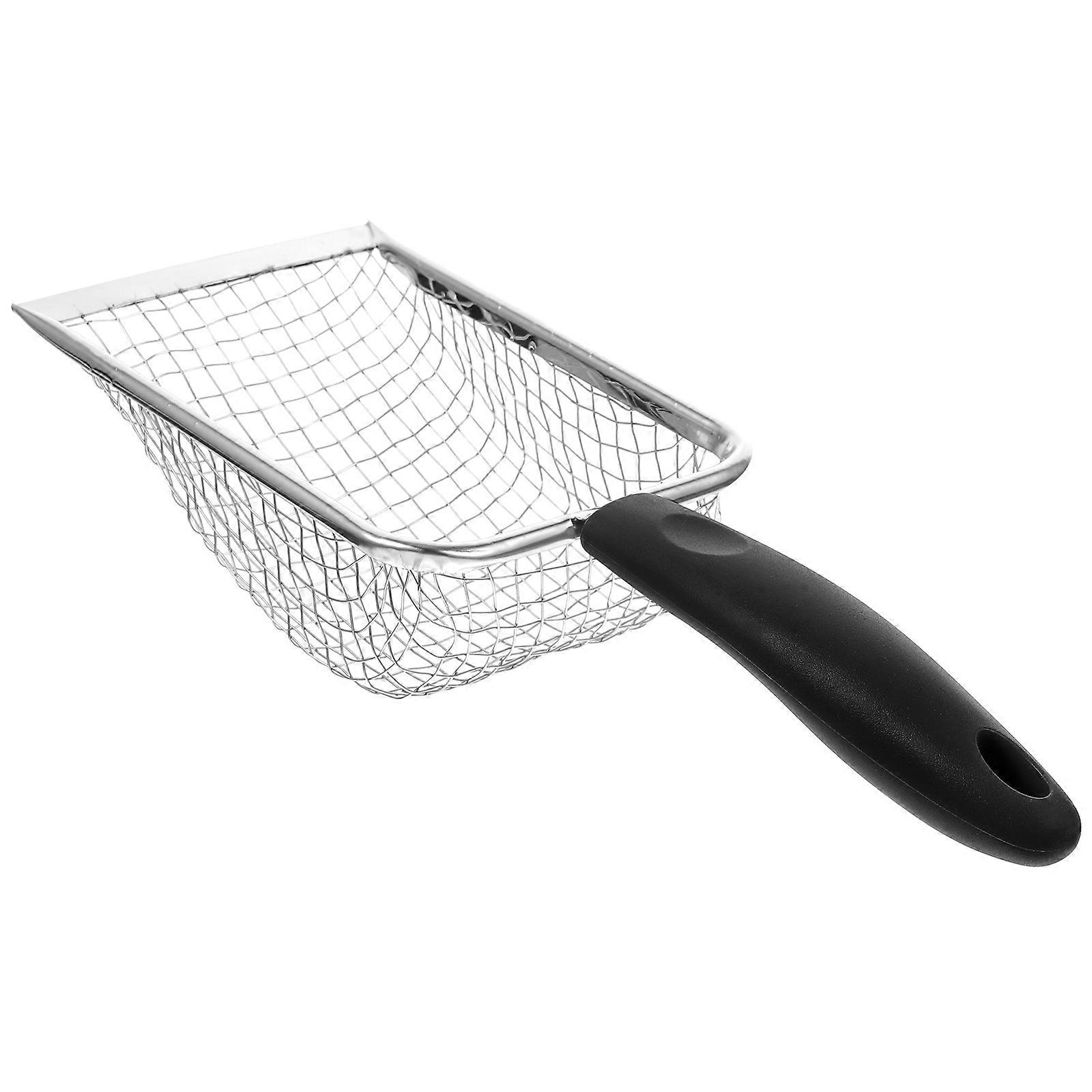 Sturdy Stainless Steel Pet Litter Scoop with Fine Mesh for Reptile Terrarium Cleaning at Home Black