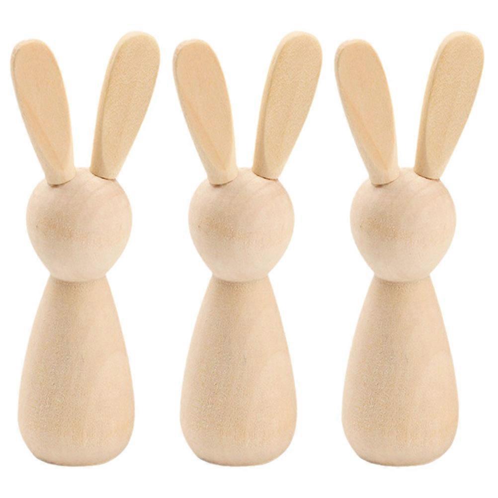 Unfinished Wooden Bunny Peg Dolls for DIY Crafts Khaki Color 3 Pieces