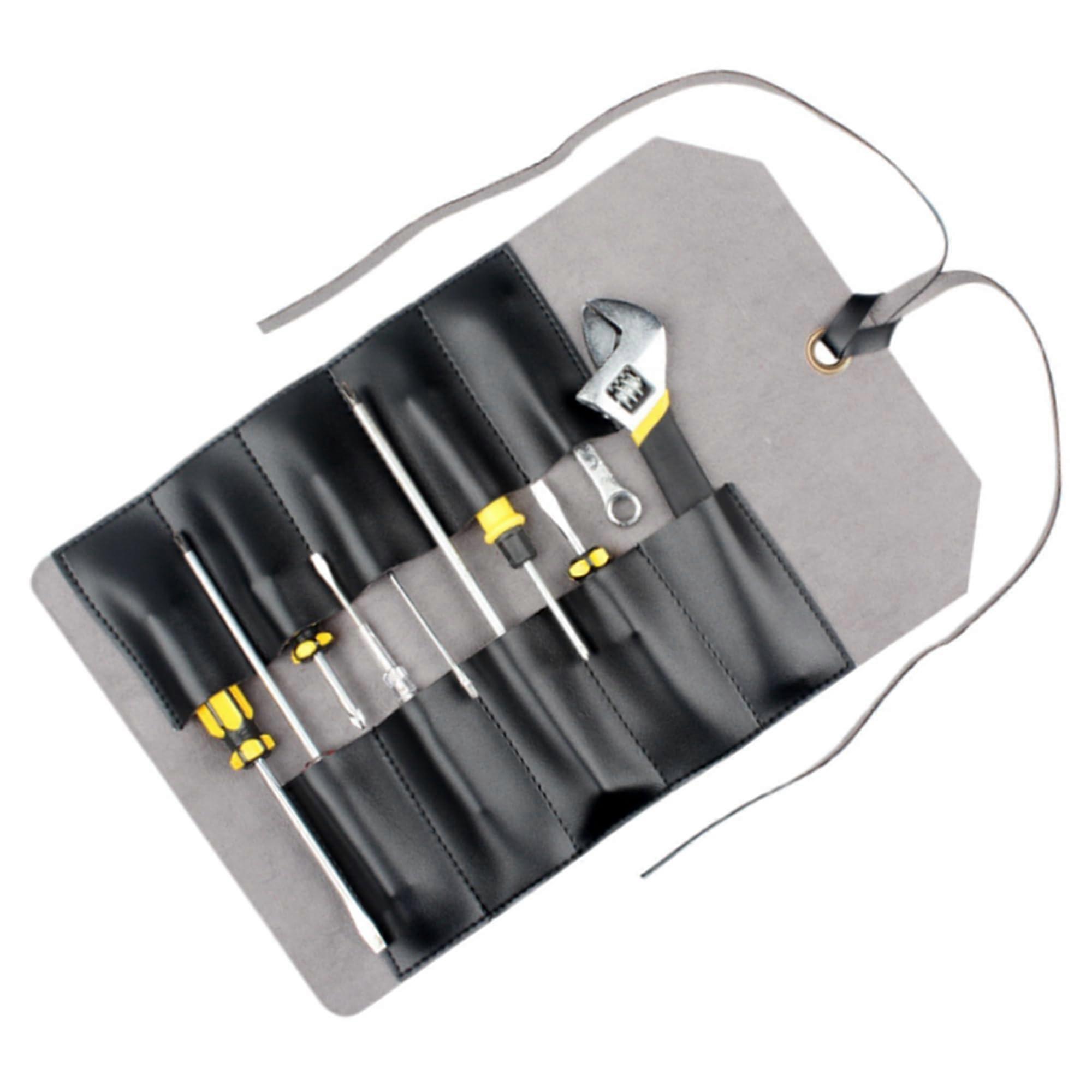 Tool Roll Bag Wrench Organizer Electrician Leather 10 Compartments Black Chisel Hammers Pocket Knife Storage