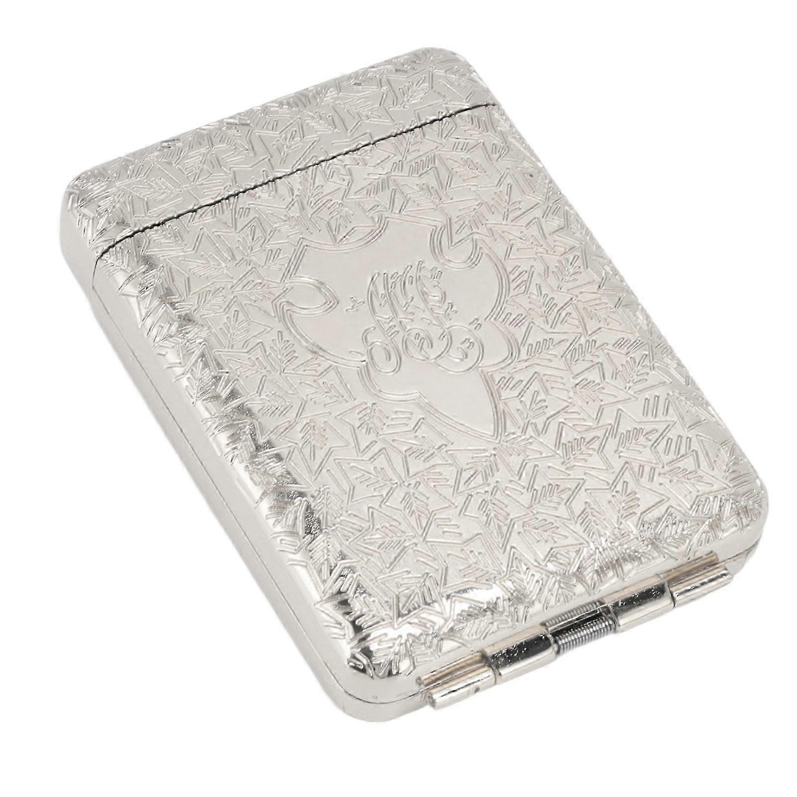 Cigarette Case for 16pcs Coarse Cigarettes Portable Silver Box with Stereo Embossed Pattern