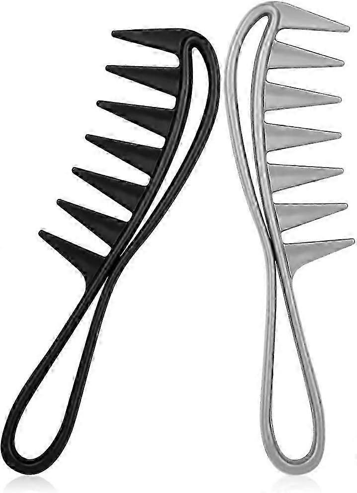 2 Pcs Wide Tooth Comb With Handle Antistatic,wide Tooth Shark Combs Salon Large Teeth Shark Combs