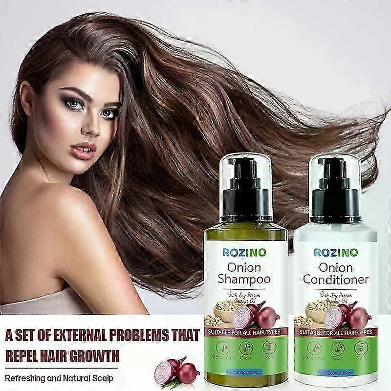 Coffret shampoing et après-shampoing à l'oignon et à l'huile de coco pour tous types de cheveux. Après-shampoing pour cheveux plus forts, plus épais et plus longs. Traitement pour tous les types de cheveux.