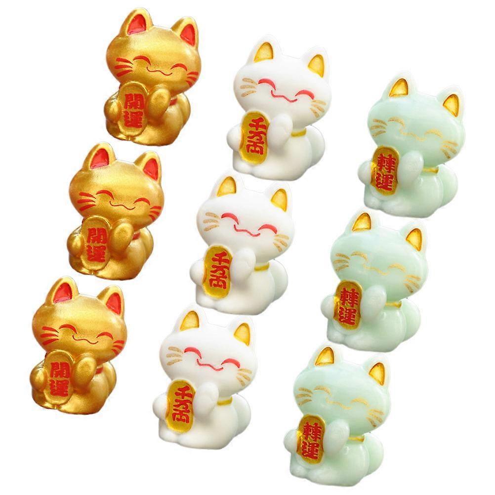 Tiny Cat Figurine 9Pcs Assorted Color Resin Statues Perfect For Gardening Car And Home Decor