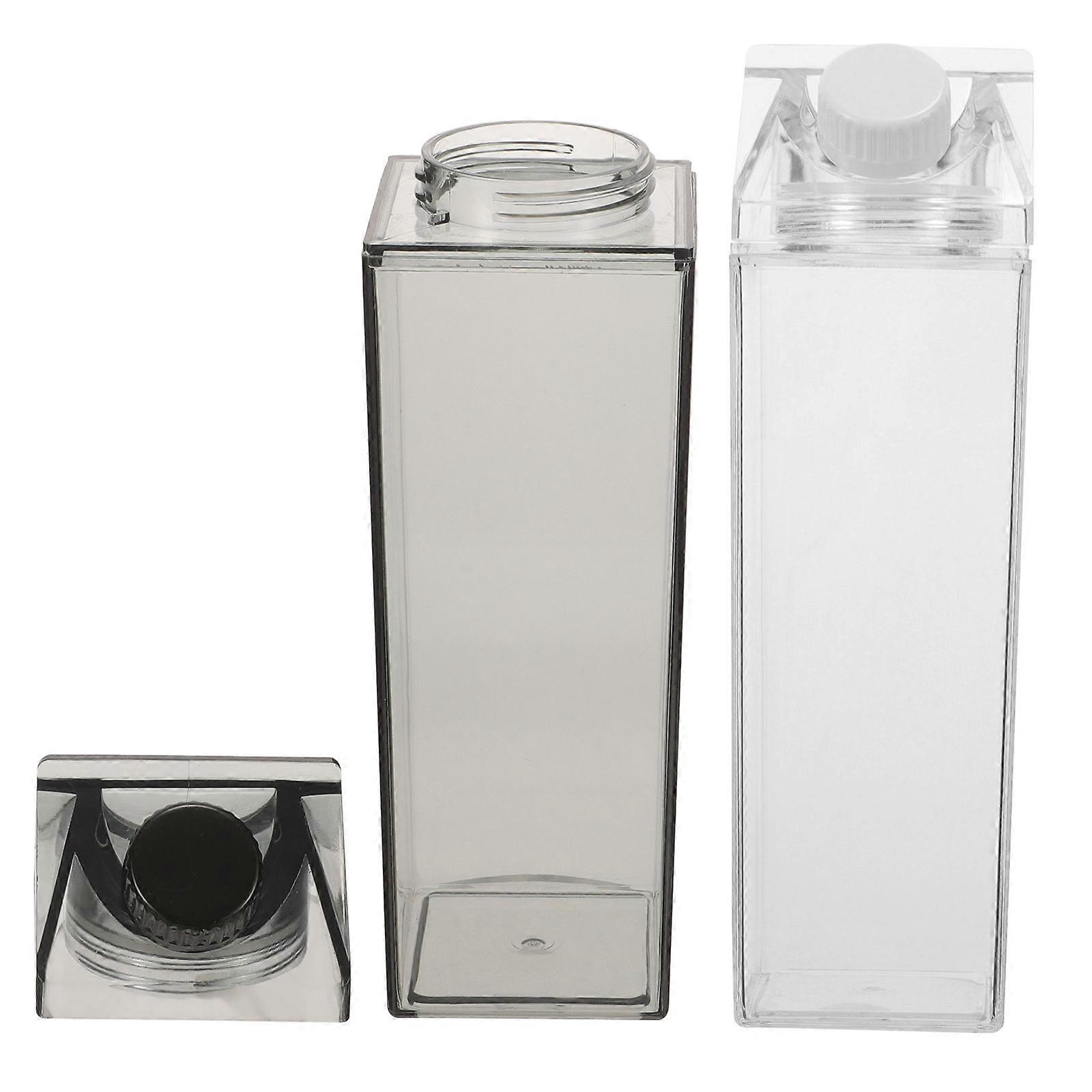 Reusable Clear Square Milk Carton Water Bottle Leakproof Portable Juice Container for Daily & Breakfast Use, 2pcs Set