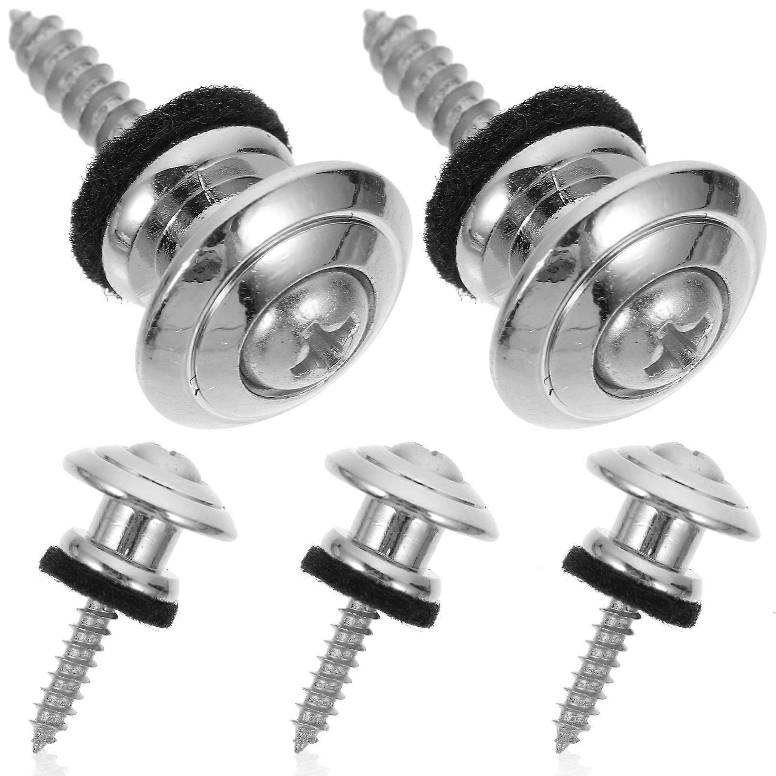 5Pcs Guitar Strap Lock Buttons With Round Flange Design Electroplating Process In Silver