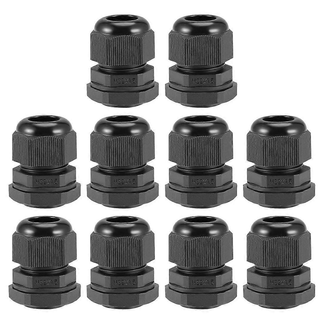 M22 x 1.5 Cable Gland Waterproof Lock Nut with Washer for 7-12mm Cables Black 10 Pack