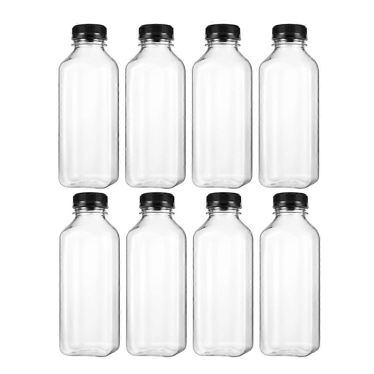 8Pcs PET Plastic Empty Storage Containers Bottles with Lids Caps Beverage Drink Bottle Juice Bottle Jar (Black Caps)