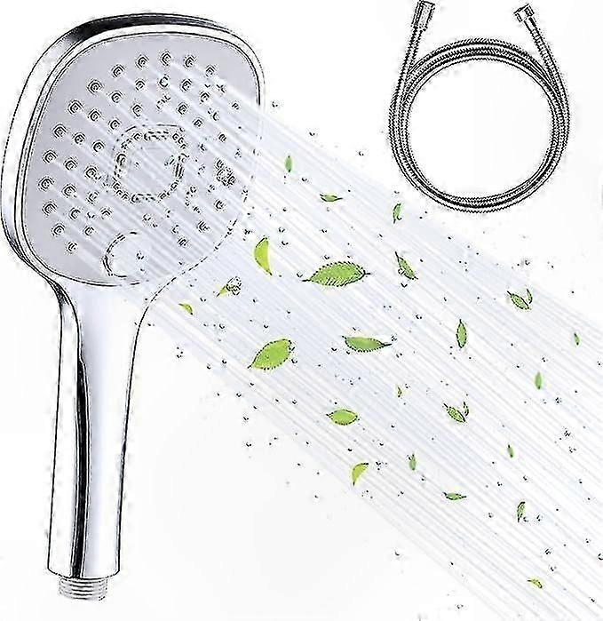 3-Function Square Shower Head with Hose, Water-Saving Pressure Boosting Jets