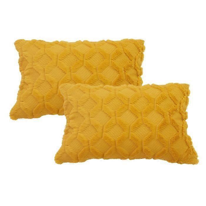 2pcs Rectangular Cushion Covers 30cm x 50cm Plush Scandinavian Style Solid Color - Yellow