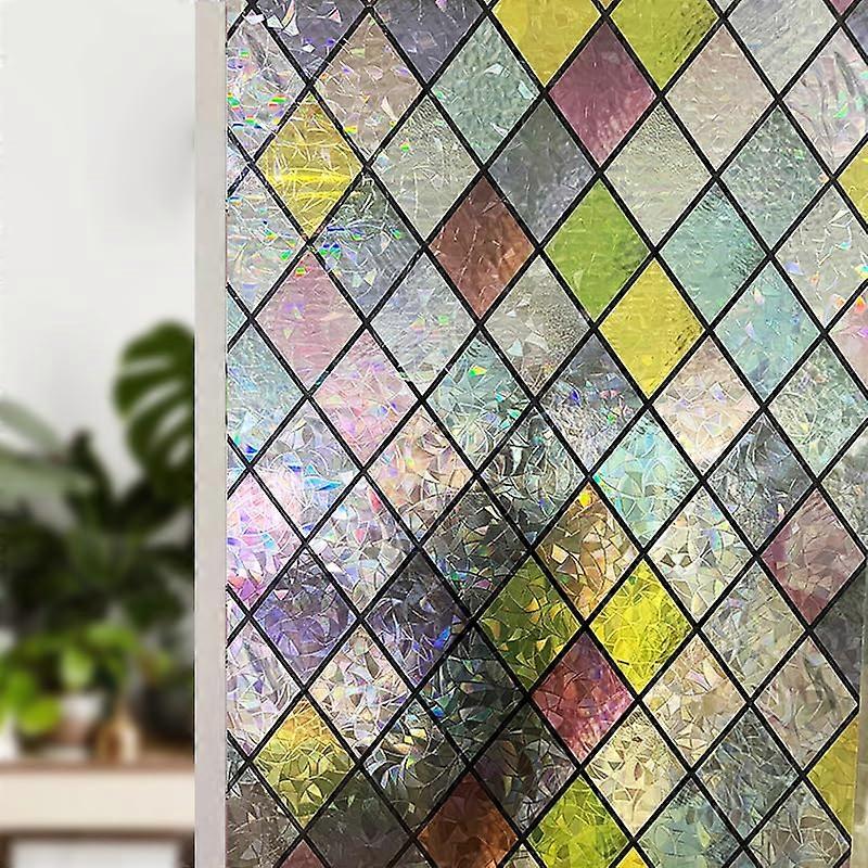 Stained Glass Window Film 44.5x200 cm Static Cling Privacy For Glass Windows UV Blocking Rainbow Lattice Decor