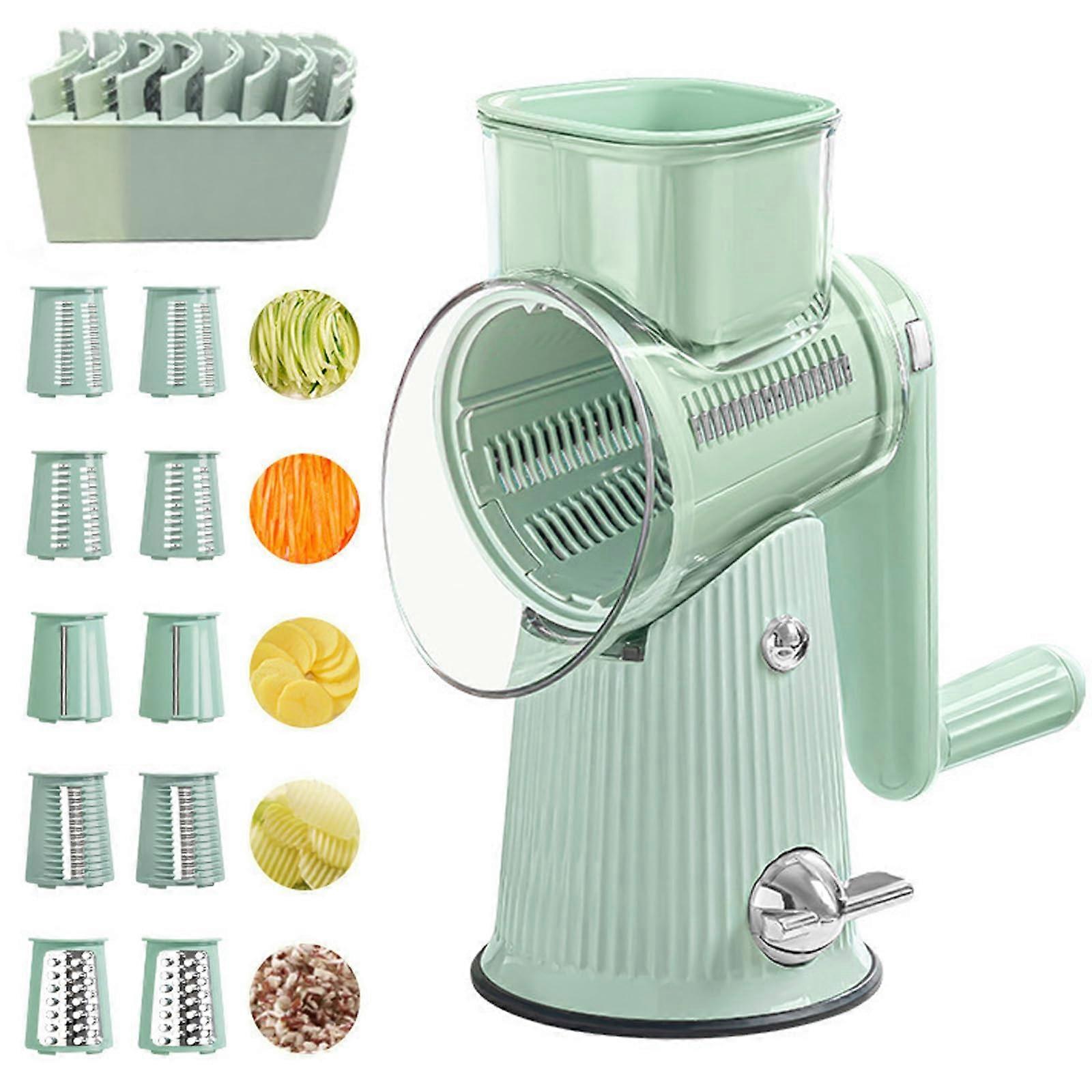 Cheese Grater Rotary Shredder, 5 in 1 Hand Crank Vegetable Slicer with 10 Blades