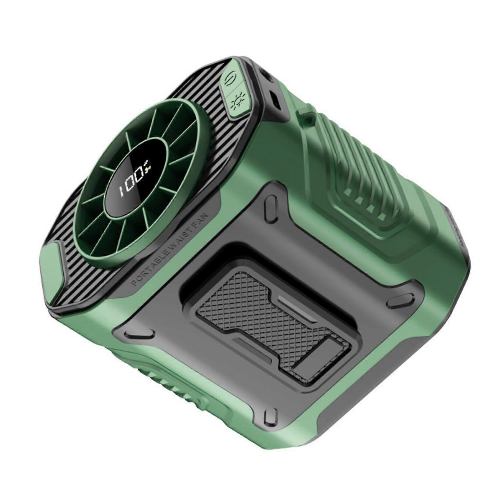 USB Rechargeable Clip On Fan with Adjustable Speeds for Camping Hiking Outdoor Use Green with Lanyard