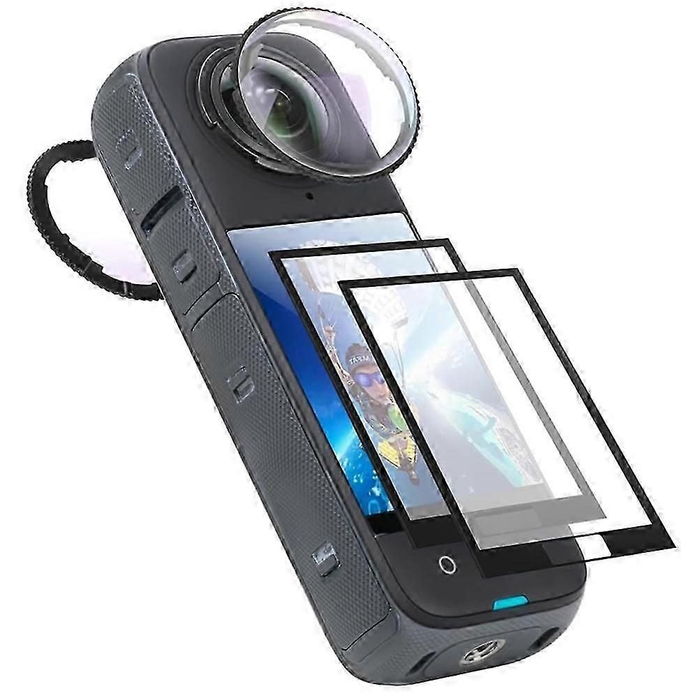 For Insta360 X4 2Pcs Tempered Glass Camera Screen Protector+2Pcs Lens Guard