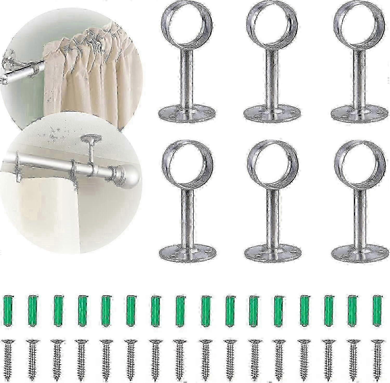 6-Pack Ceiling Mount Curtain Rod Brackets for Wall or Ceiling Installation by Gloryit