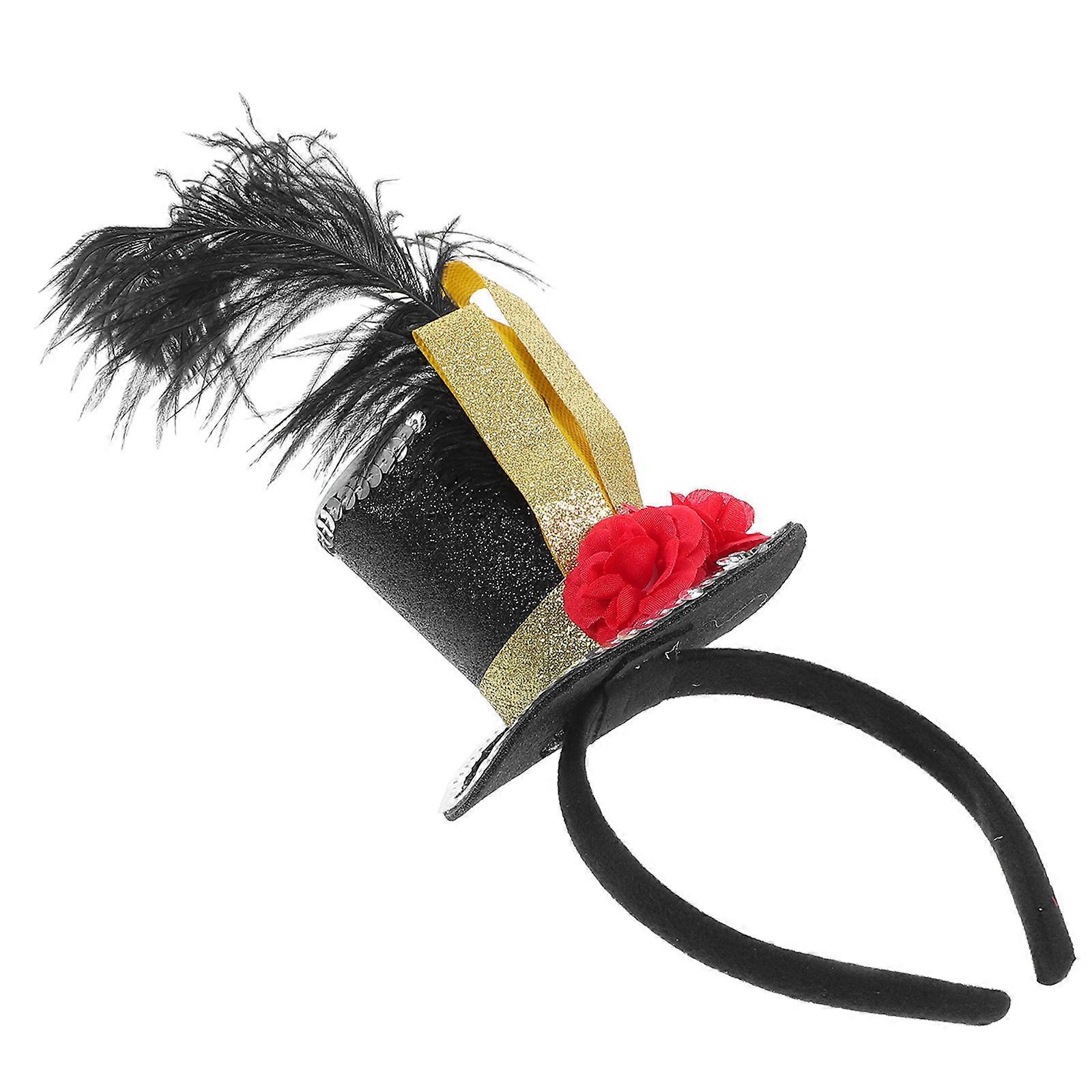 Black Mini Top Hat Fascinator Headband for Decor Comfortable Nonwoven Fabric and Plastic Size Adjustable