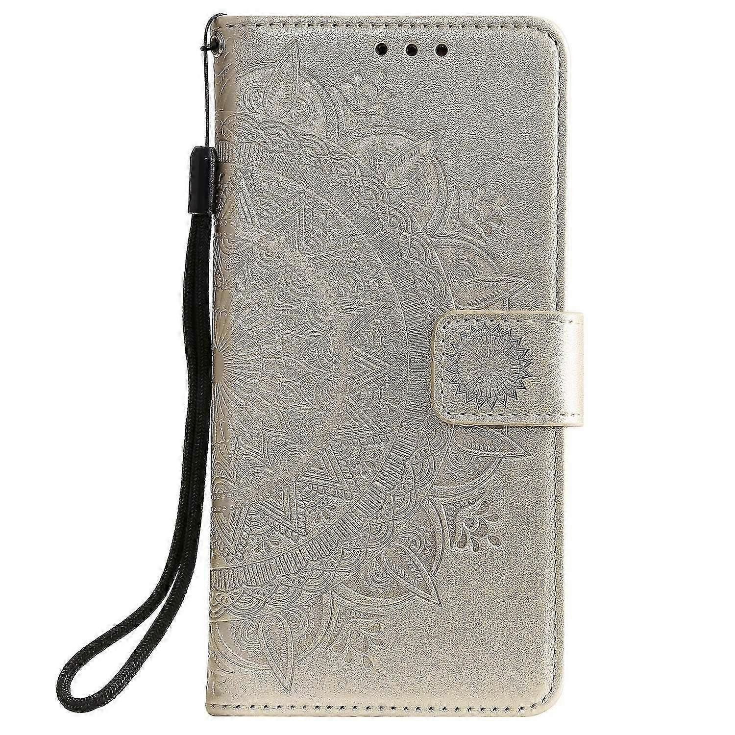 Imprinted Mandala Flower Wallet Stand Function Leather Case with Strap for Samsung Galaxy A32 5G