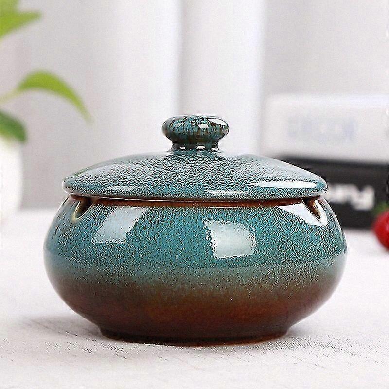 Smokeless Ceramic Ashtray with Lid for Large Use