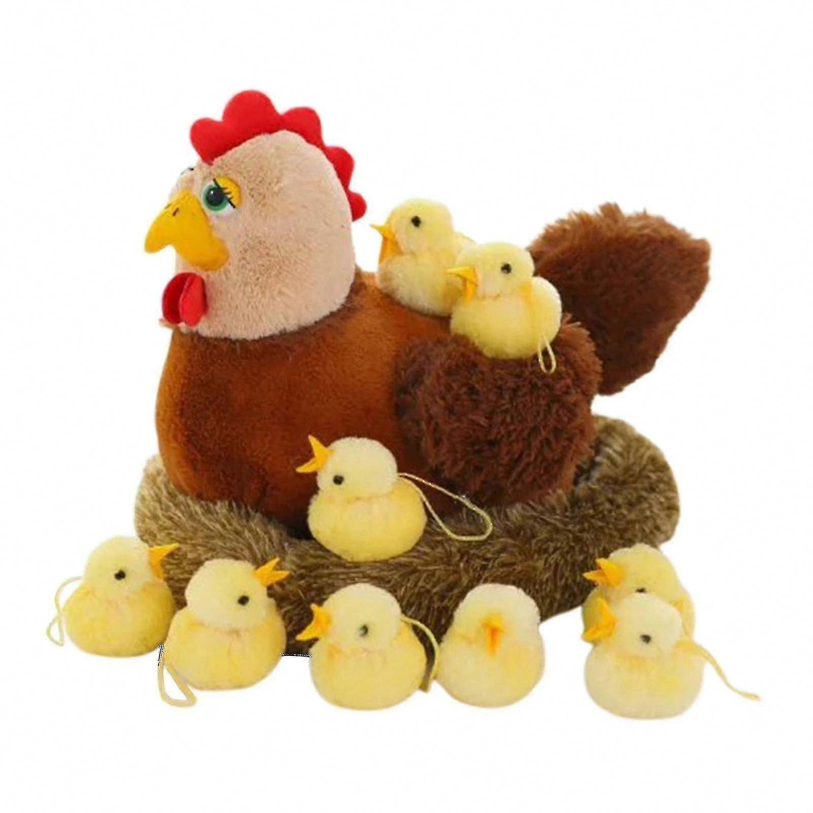 2024 Plush Egg Laying Hen with Henhouse & 10 Baby Chicks Inside, Stuffed Chicken Toy for Christmas Stocking