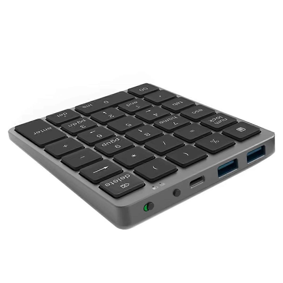 Wireless Bluetooth Numeric Keypad with USB HUB Dual Modes Rechargeable Numpad for Tablet Laptop