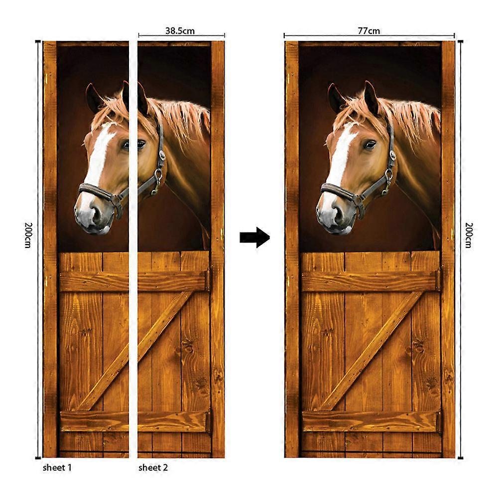 Creative Wall Sticker 3D Horse Door Stickers for Decoration 2Pcs Brown