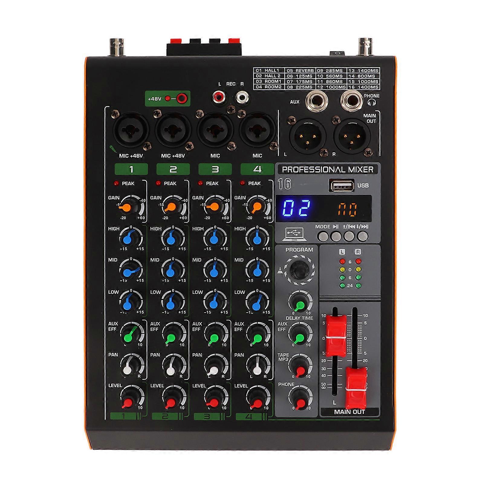 4-Channel Audio Mixer Console with Wireless Mic & Amplifier EU Plug