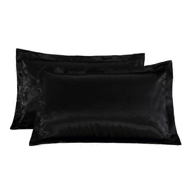 Pillowcases Ice Silk Simulation Silk Pillowcase （black）Macaron