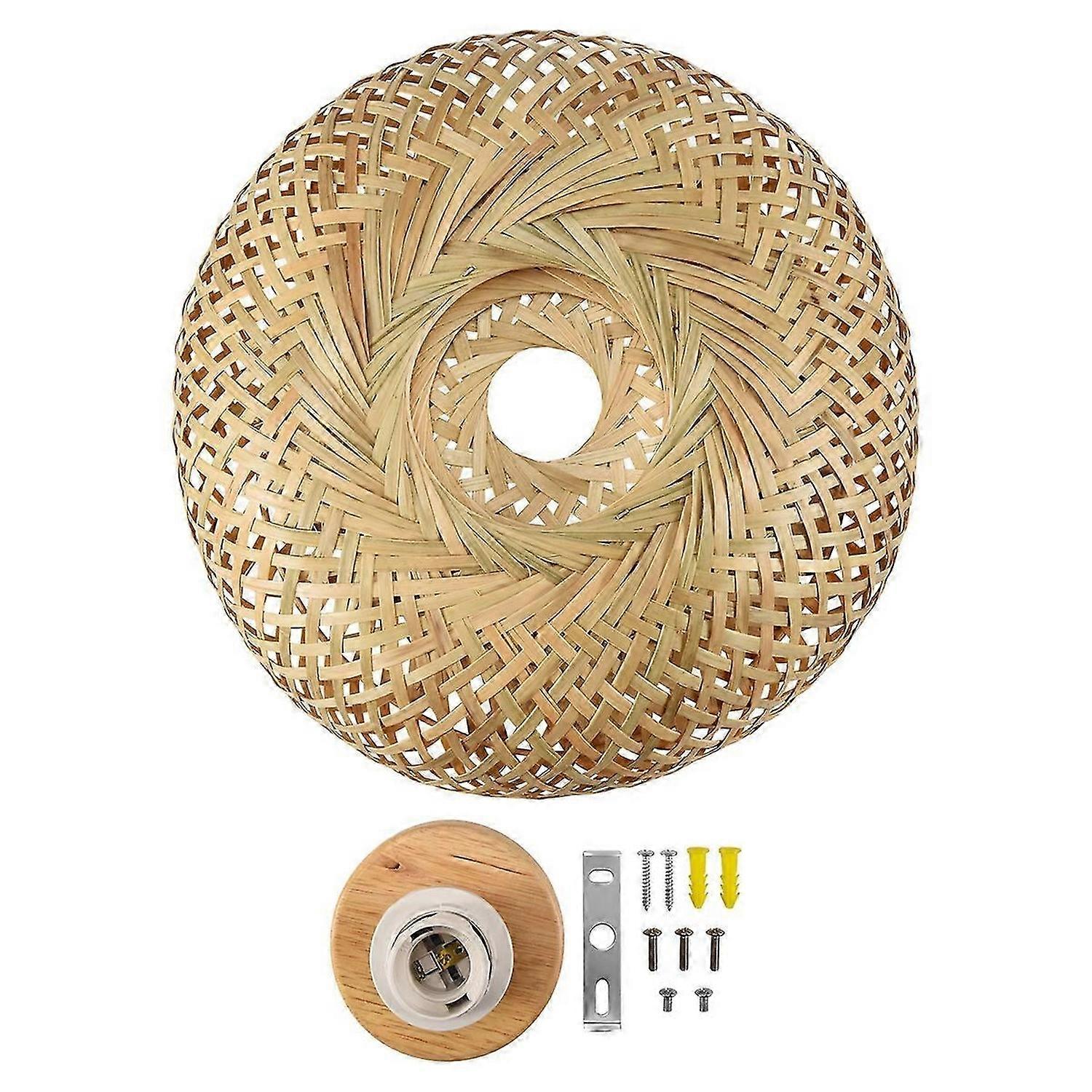 Bamboo Wicker Rattan Light Fixture Flush Mount Ceiling Lamp,30X18cm
