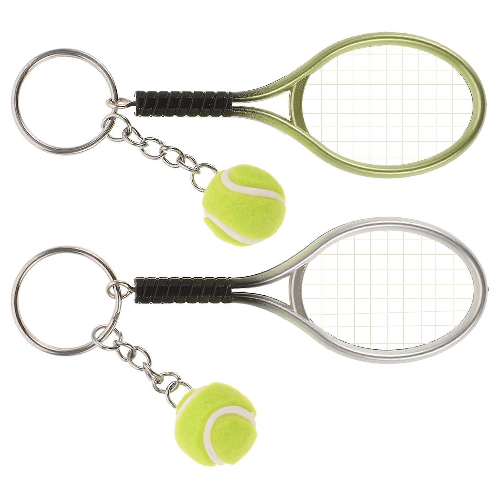 Sports Keychains Tennis Racket Shape Everyday Use PVC Material 2 Pcs