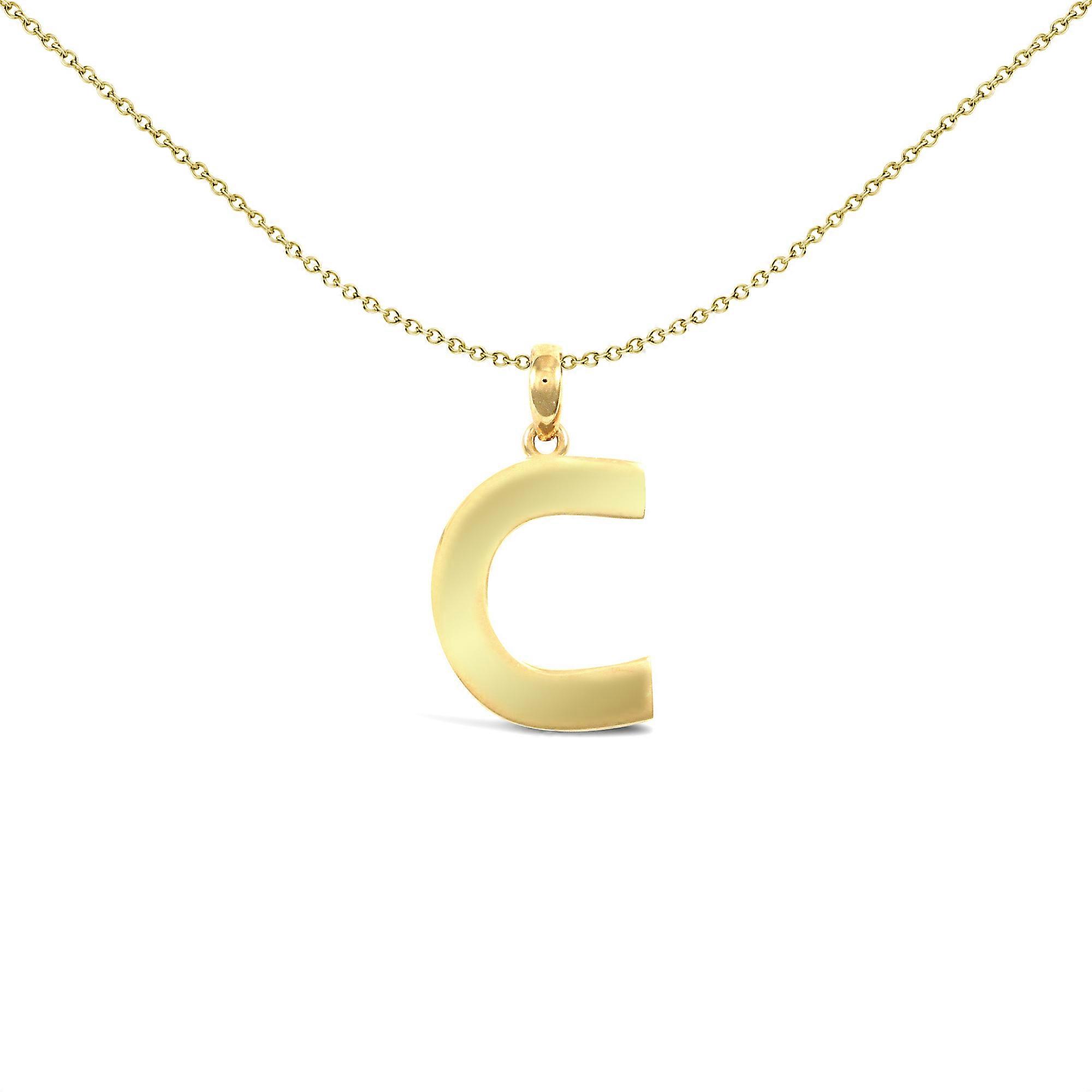 Jewelco London Solid 9ct Yellow Gold Polished Block Identity Initial Charm Pendant Letter C