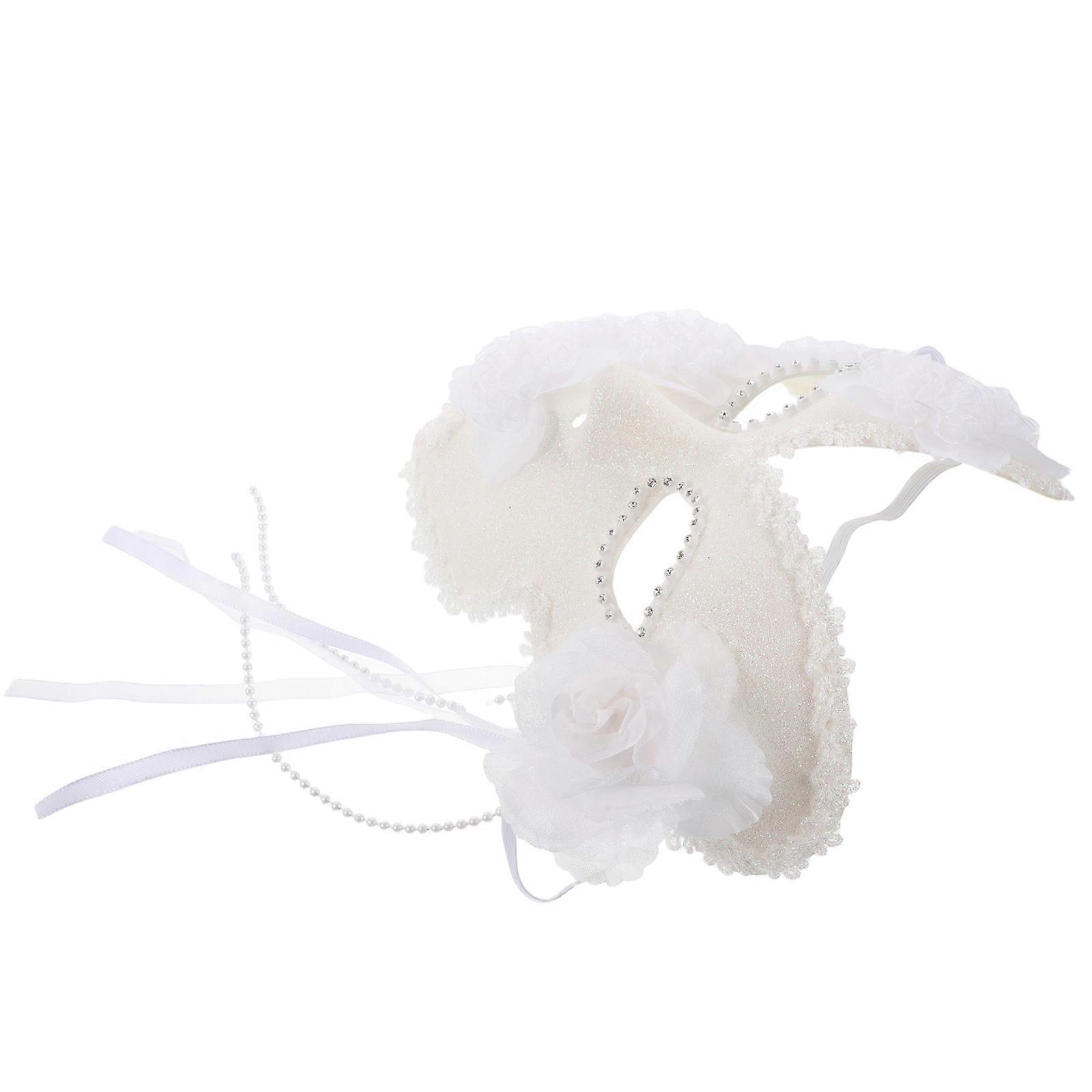 Full Face Masquerade Ball Mask for Party 4Pcs White Lace Venetian Mask with Flower