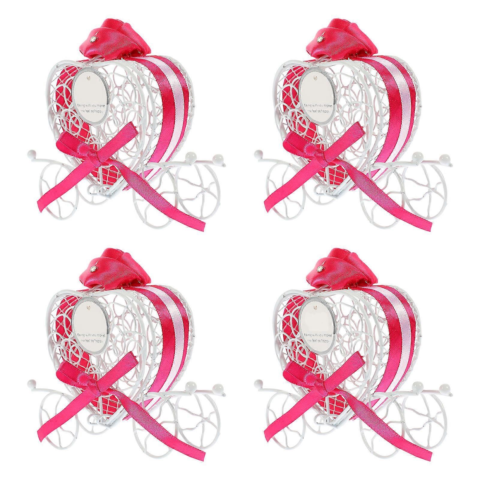 Candy Box Heart Cart Candy Box for Storage Use 4Pcs Creative Rosy Tinplate