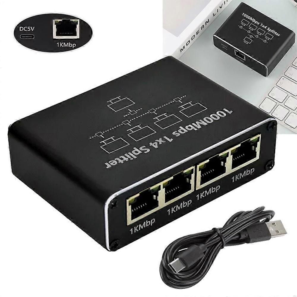 RJ45 Gigabit Ethernet Splitter LAN Network Internet 1 to 4 Out Adapter 1000Mbps