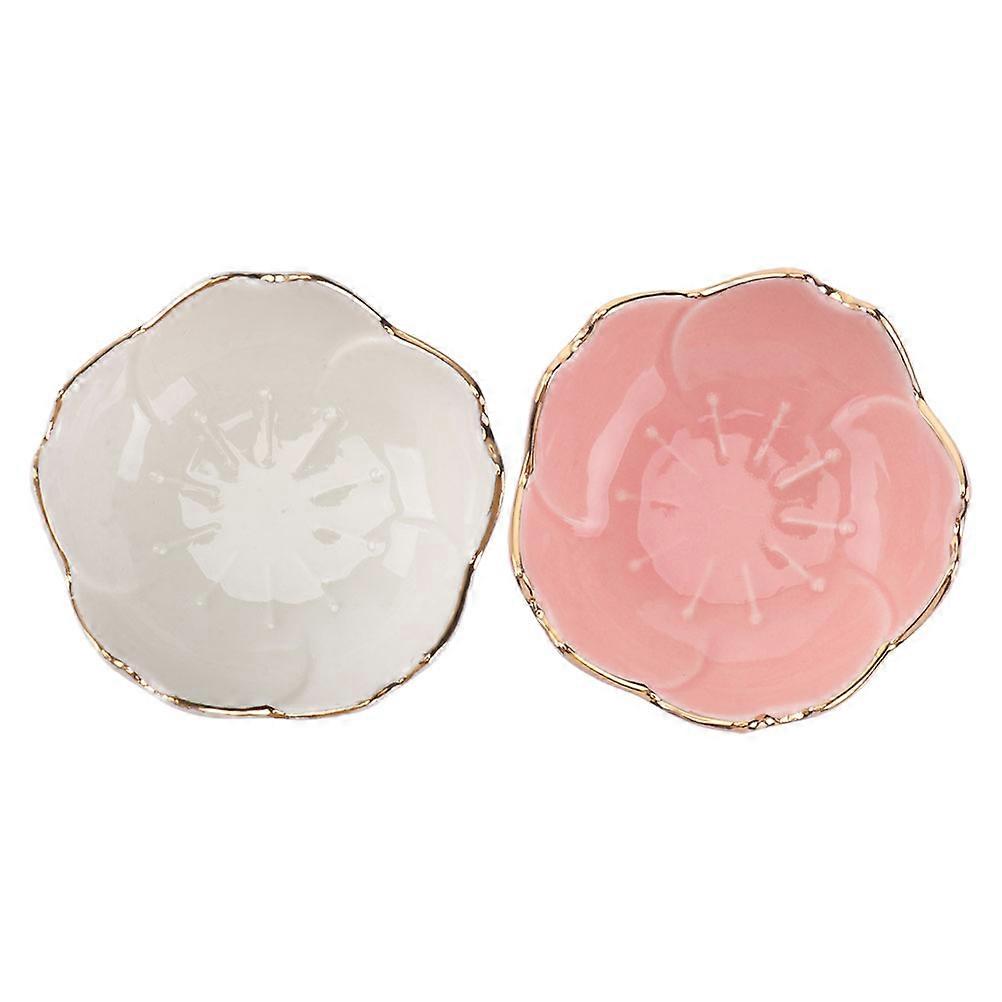 Ceramic Soy Sauce Bowls For Kitchen Home Utilization In Elegant Design 2Pcs Cherry Blossom Dipping Dishes