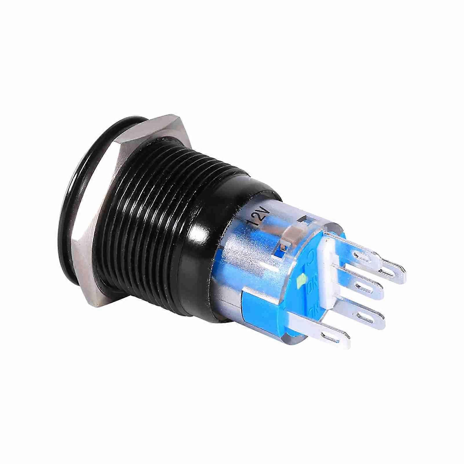 19mm Waterproof Flat Self-Locking Push Button Switch 12-24V On/Off Black Green LED