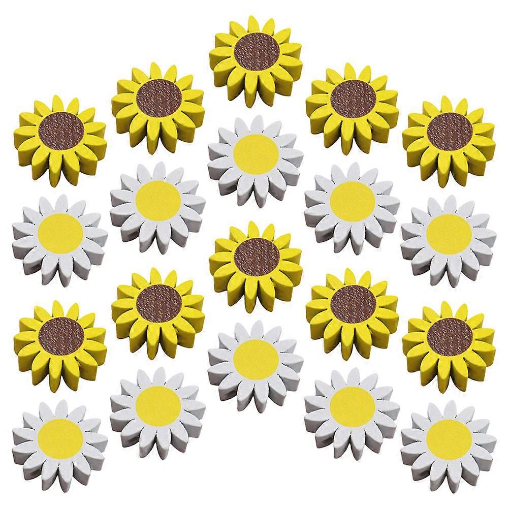 Wooden Loose Beads for Handmade Crafting 60Pcs Assorted Color Daisy Beads