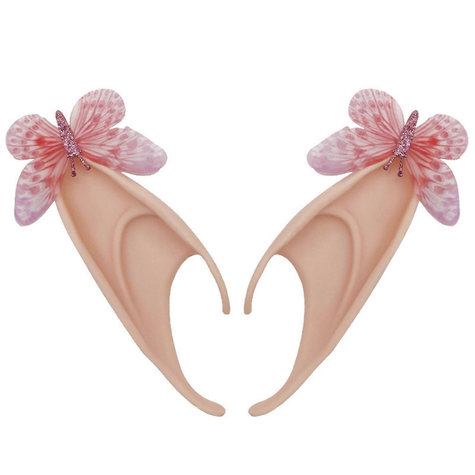 1Pair Elf Ears High Simulation Flexible Pointed Tip Luminous Glitter Cosplay Props Latex Halloween Costume Party Fairy Ears for Festival