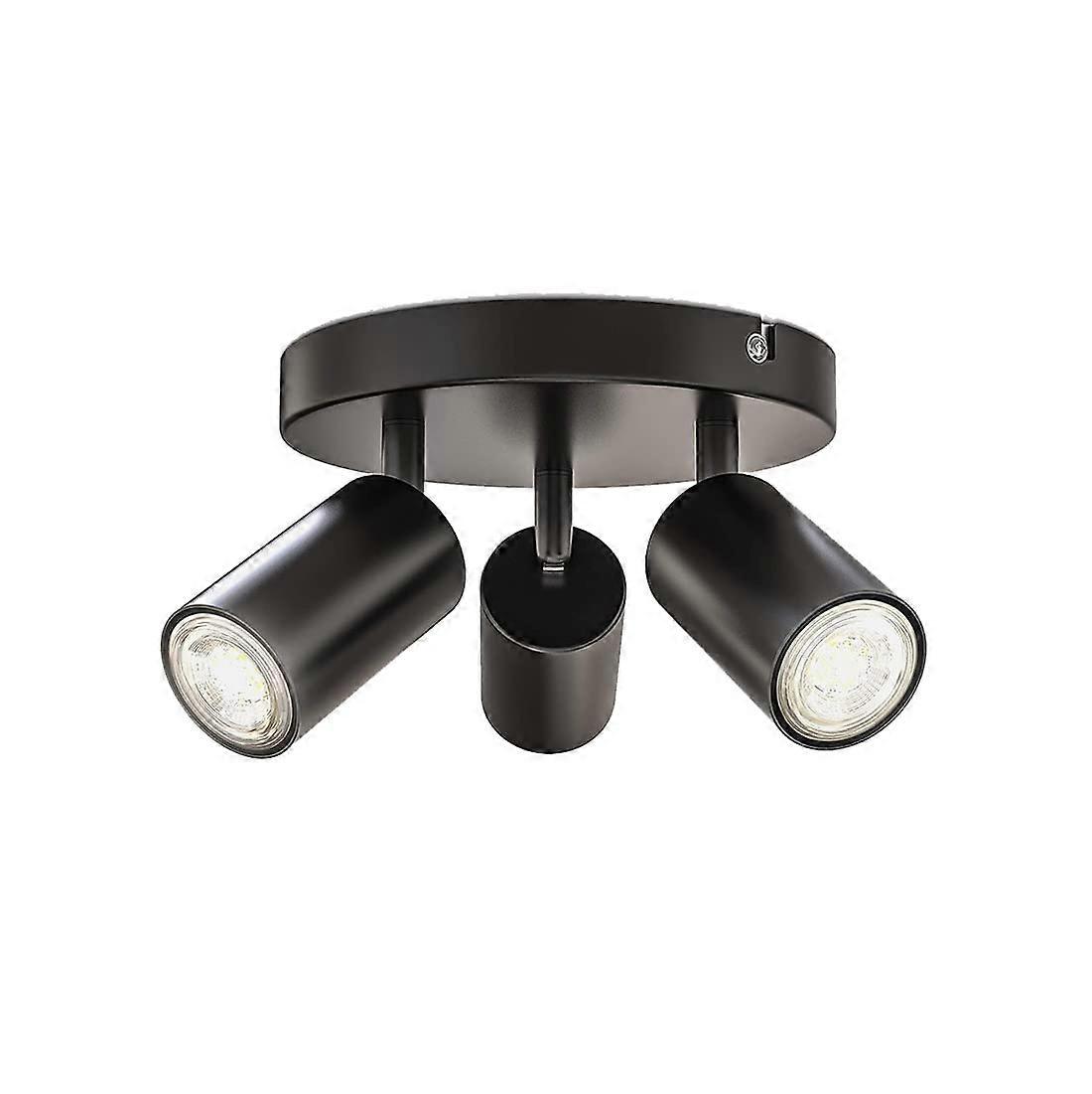 3Light Black Track Light With Rotatable Heads 5W LED Bulbs Flush Mount Ceiling Fixture For Living Room Dining Room