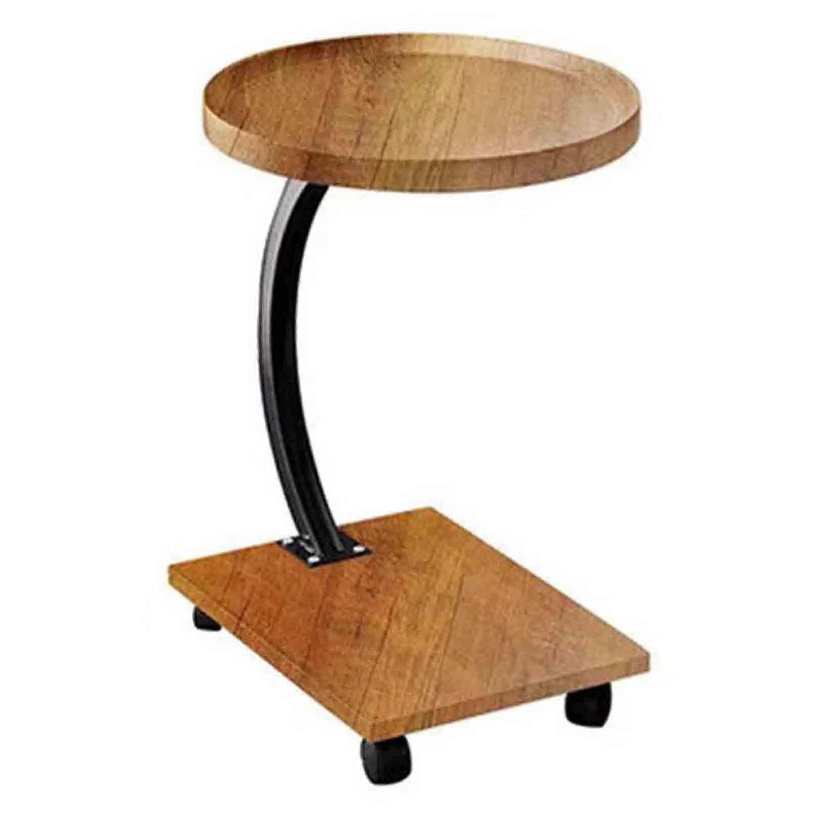 C shaped Side Table With Black Metal Frame And Wheels End Table For Living Room, Bedroom, Compact Size, Modern