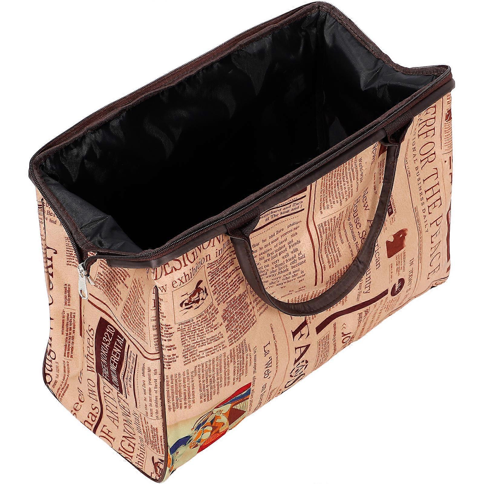 Retro Newspaper Pattern Waterproof Travel Tote Bag for Unisex