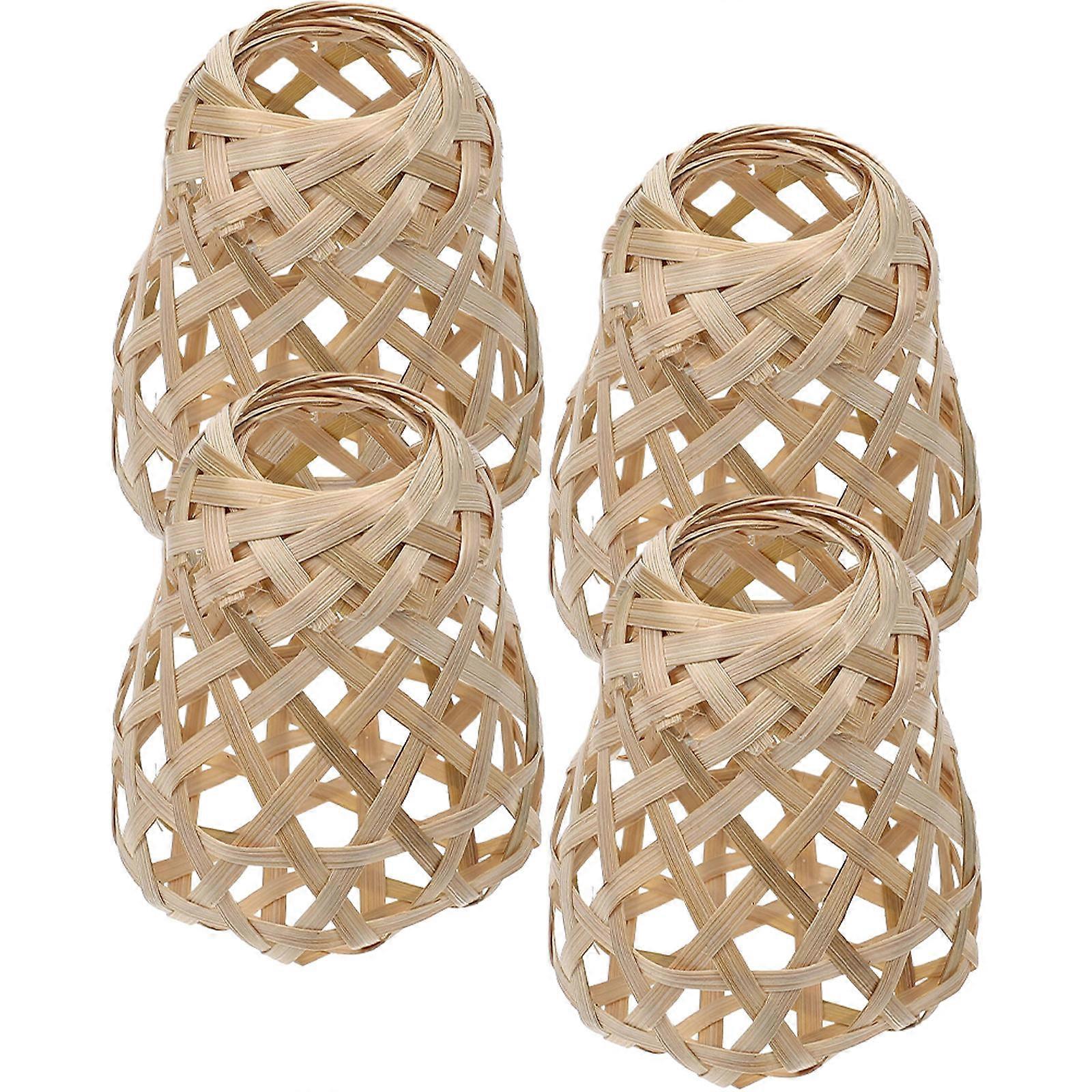 Woven Bamboo Lampshade Pendant Light Cover for Home 16Pcs Khaki Rustic