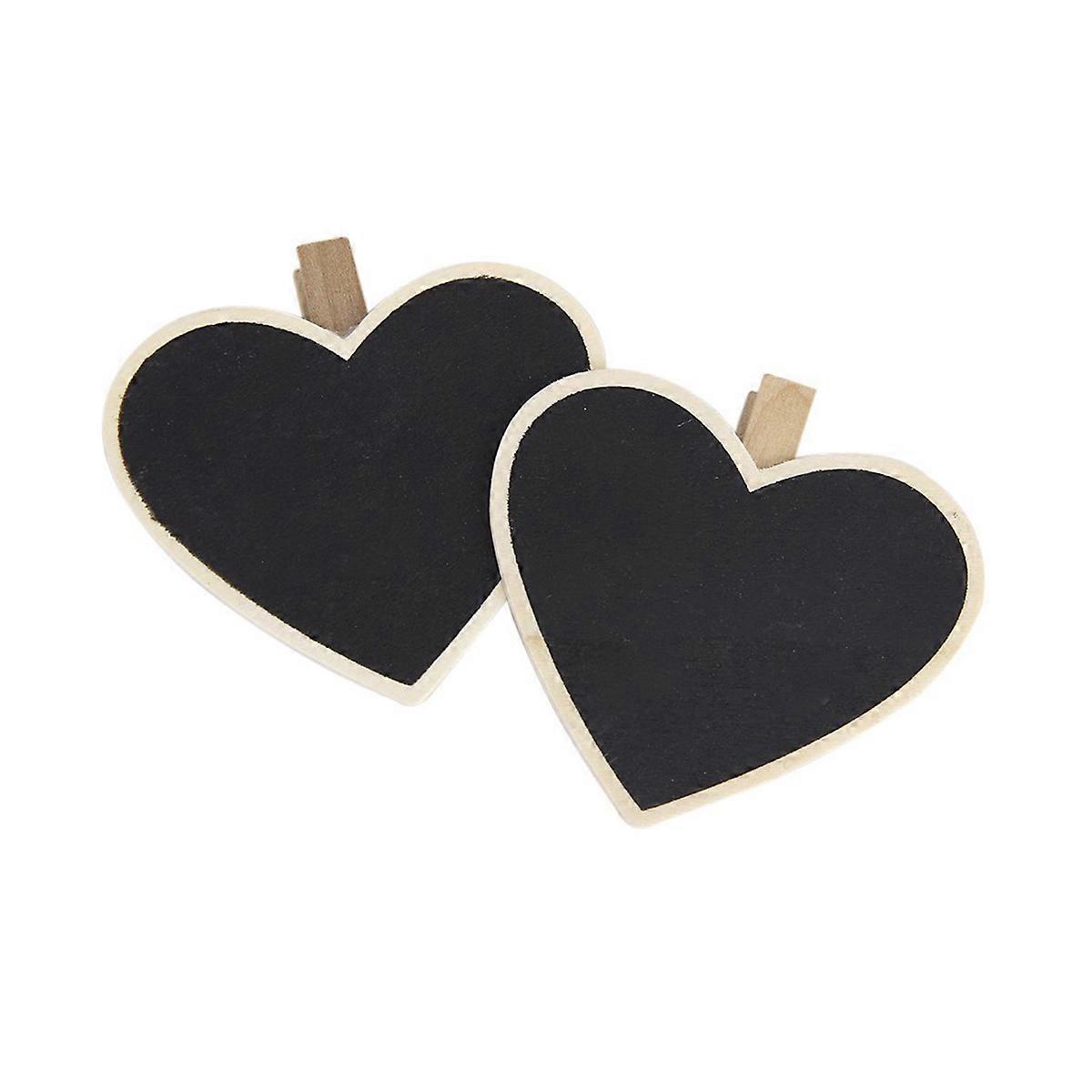 50 Pcs Mini Heart Shaped Wooden Message Boards Note Holders With Clip Ideal For Decorative Use Black Color