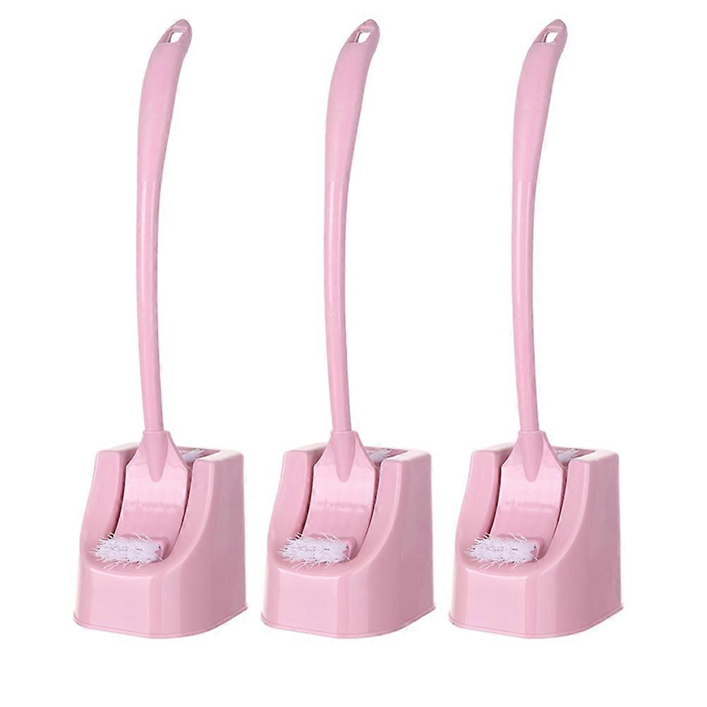 Bathroom Toilet Brush with Base for Cleaning Use 9Pcs Long Handle Pink Set
